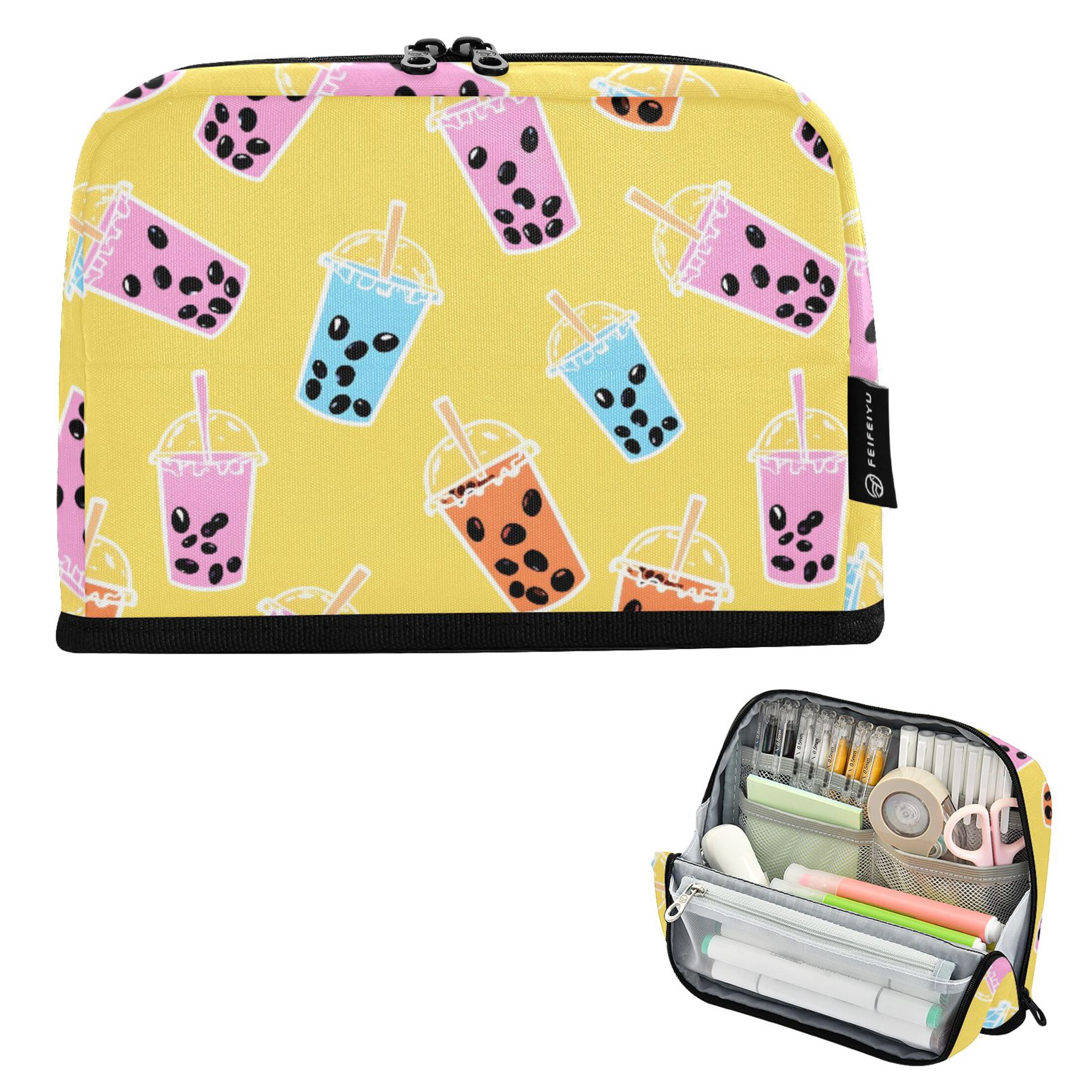 ALAZA Boba Bubble Tea Yellow Pencil Case Pen Pouch Bag Large Capacity ...