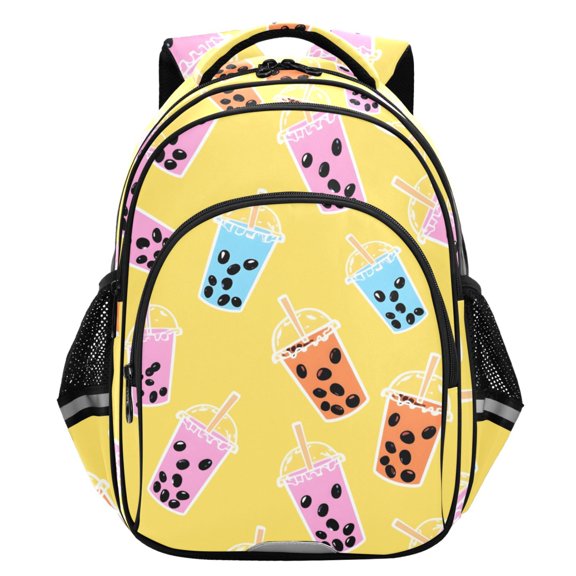 ALAZA Boba Bubble Tea Yellow School Backpack Elementary Bag Student Bookbag Travel Rucksack
