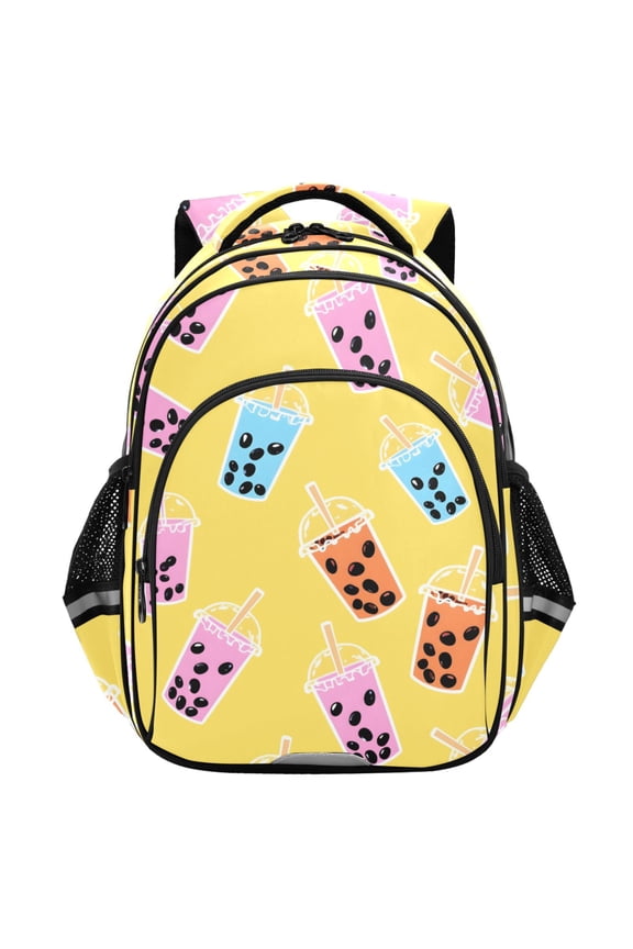 Boba Bubble Tea Yellow School Backpack Elementary Bag Student Bookbag Travel Rucksack