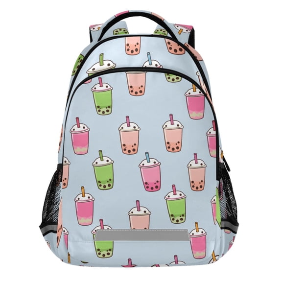 ALAZA Boba Bubble Tea on Blue Pattern Backpack Elementary School Bags Student Bookbag Travel Rucksack