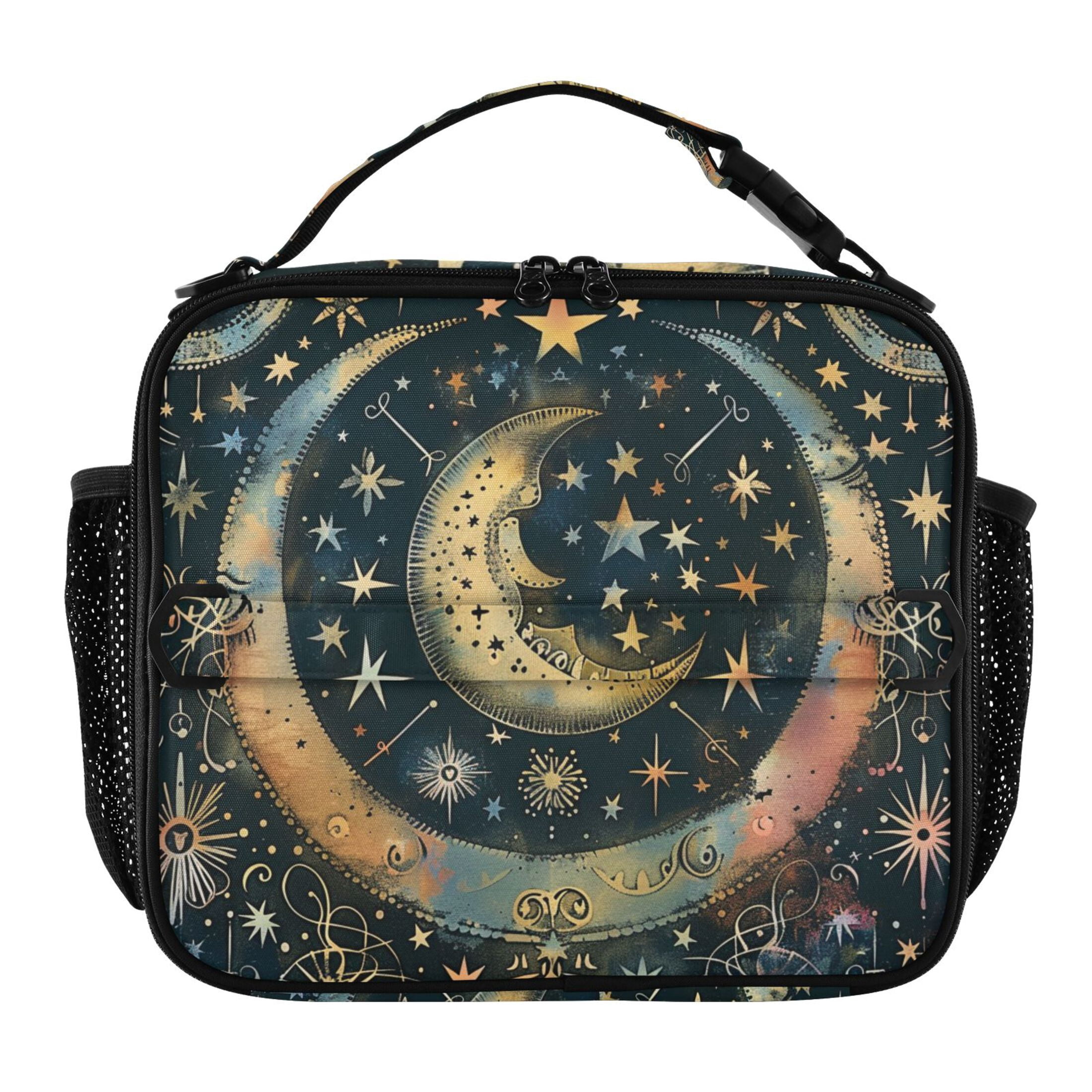 ALAZA Bohemia Ethnic Moon and Star Lunch Box Insulated Lunch Bag Cooler Tote with Shoulder Strap