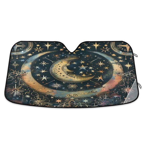 ALAZA Bohemia Ethnic Moon and Star Windshield Sun Shade Car Foldable Sun Visor Block UV Rays Protector 53"x23.5"