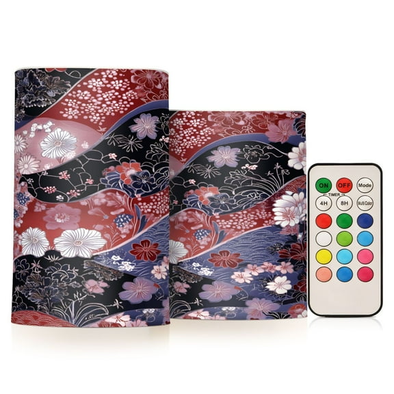 ALAZA Bohemia Flower Pattern 2 PCs LED Flickering Flameless Candles with Remote Timer Battery Operated Candle