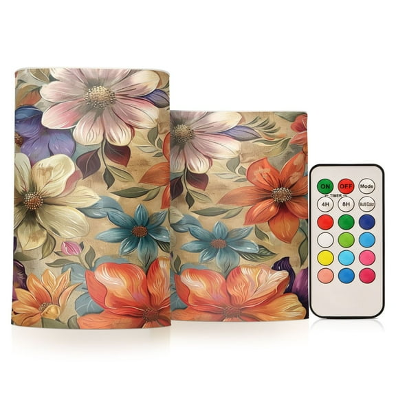 ALAZA Bohemia Flowers 2 PCs LED Flickering Flameless Candles with Remote Timer Battery Operated Candle