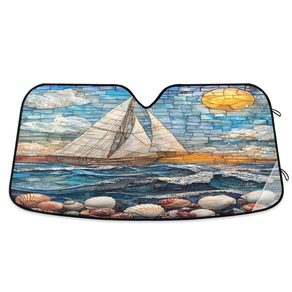 ALAZA Bohemia Sailboat Windshield Sun Shade Car Foldable Visor Block UV Rays Protector 53"x23.5"