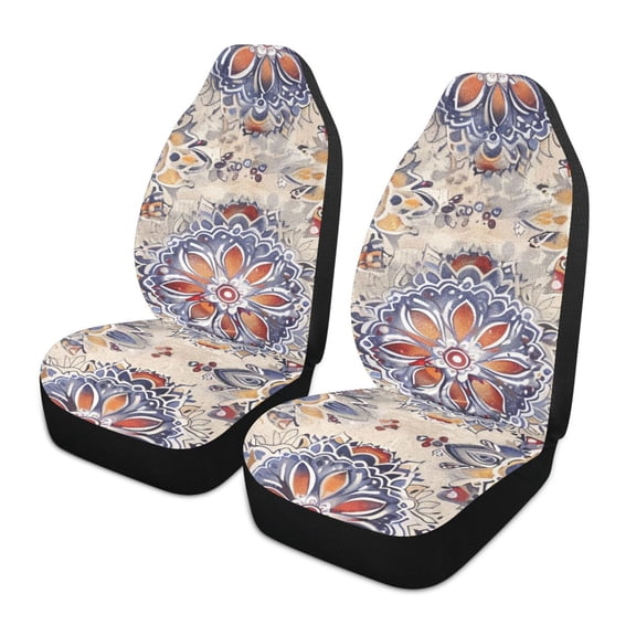 ALAZA Bohemian Ethnic Mandala Paisley Rustic Car Seat Covers 2 PCs Universal Auto Front Seats Interior Protector
