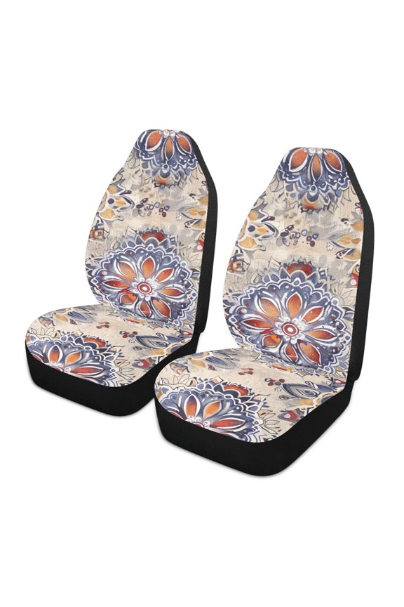 Bohemian Ethnic Mandala Paisley Rustic Car Seat Covers 2 PCs Universal Auto Front Seats Interior Protector