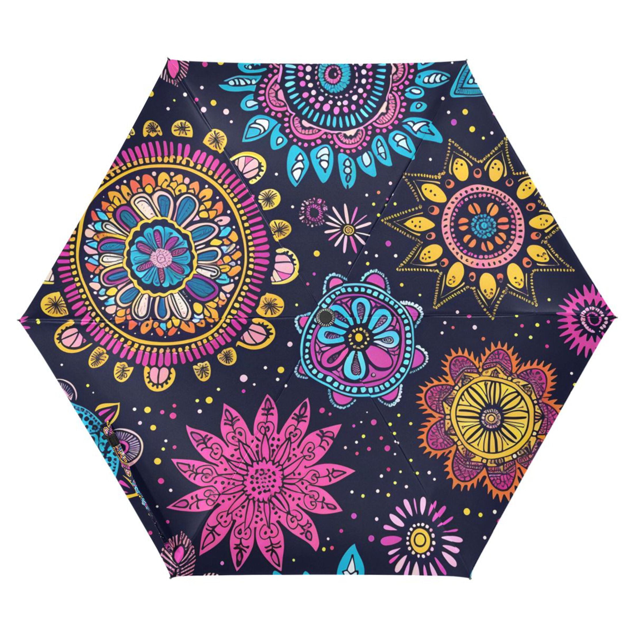 ALAZA Bohemian Mandala Flower UPF 50+ Compact Folding Umbrella for Rain Travel Umbrella Packable