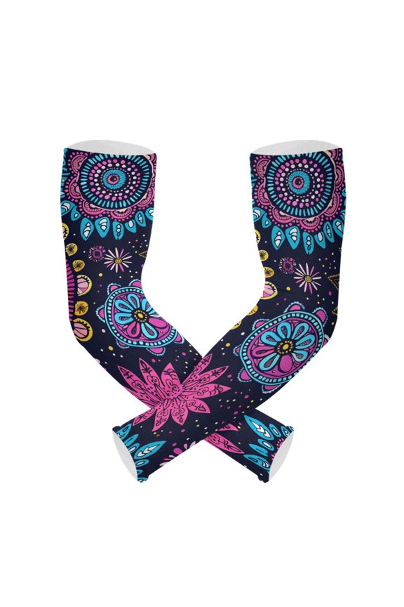 Bohemian Mandala Flower UV Sun Protection Arm Sleeves UPF 50+ Compression Cooling Sleeve 1 Pair