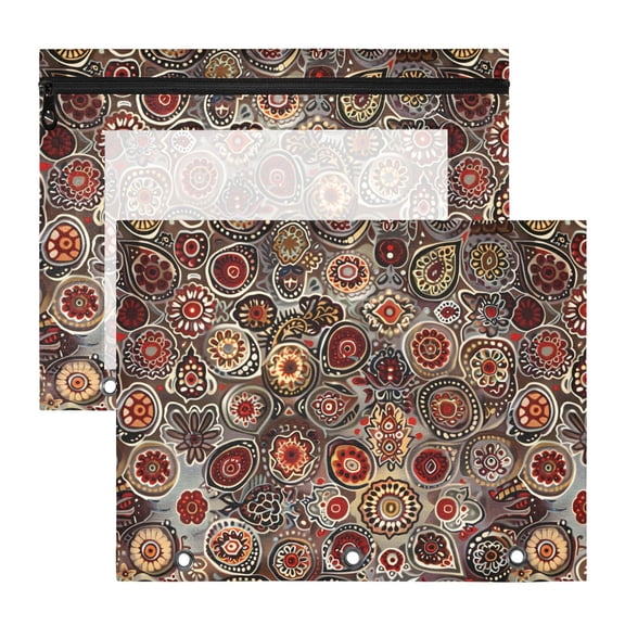 ALAZA Bohemian Mandala Paisley Rustic Pattern Pencil Pouch 3 Ring Binder with Clear Window Organizers Case Bag 2PCs