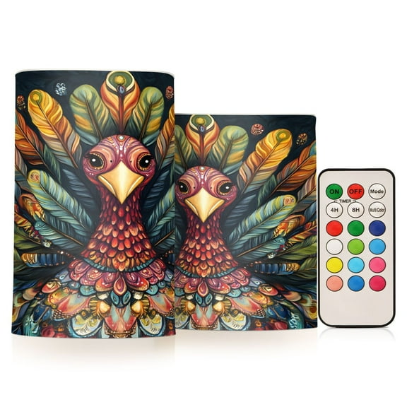 ALAZA Boho Art Turkey 2 PCs LED Flickering Flameless Candles with Remote Timer Battery Operated Candle