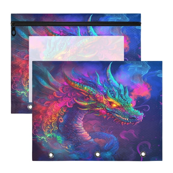 ALAZA Boho Cool Dragon Pattern Pencil Pouch 3 Ring Binder with Clear ...