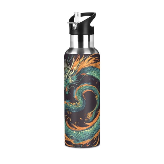 ALAZA Boho Dragon Water Bottle Insulated Flask Stainless Steel Straw Lid 20 oz