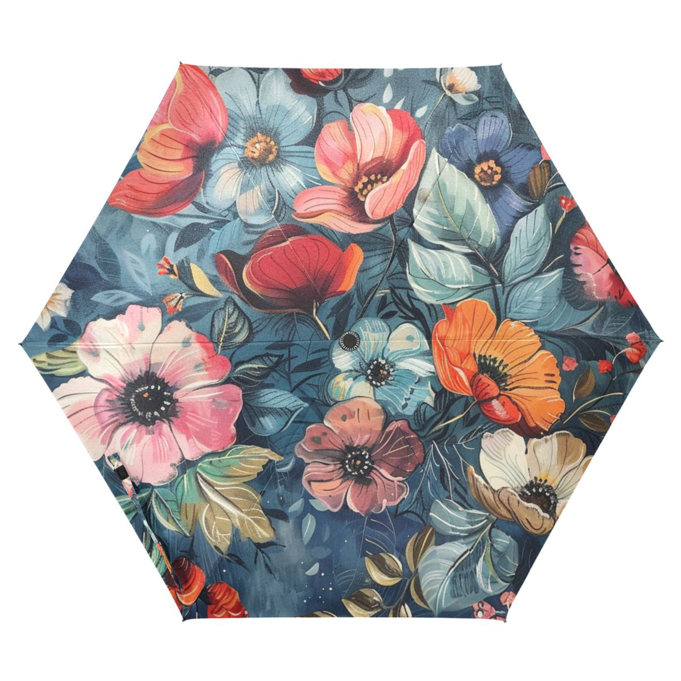 ALAZA Boho Floral UPF 50+ Compact Folding Umbrella for Rain Travel Umbrella Packable