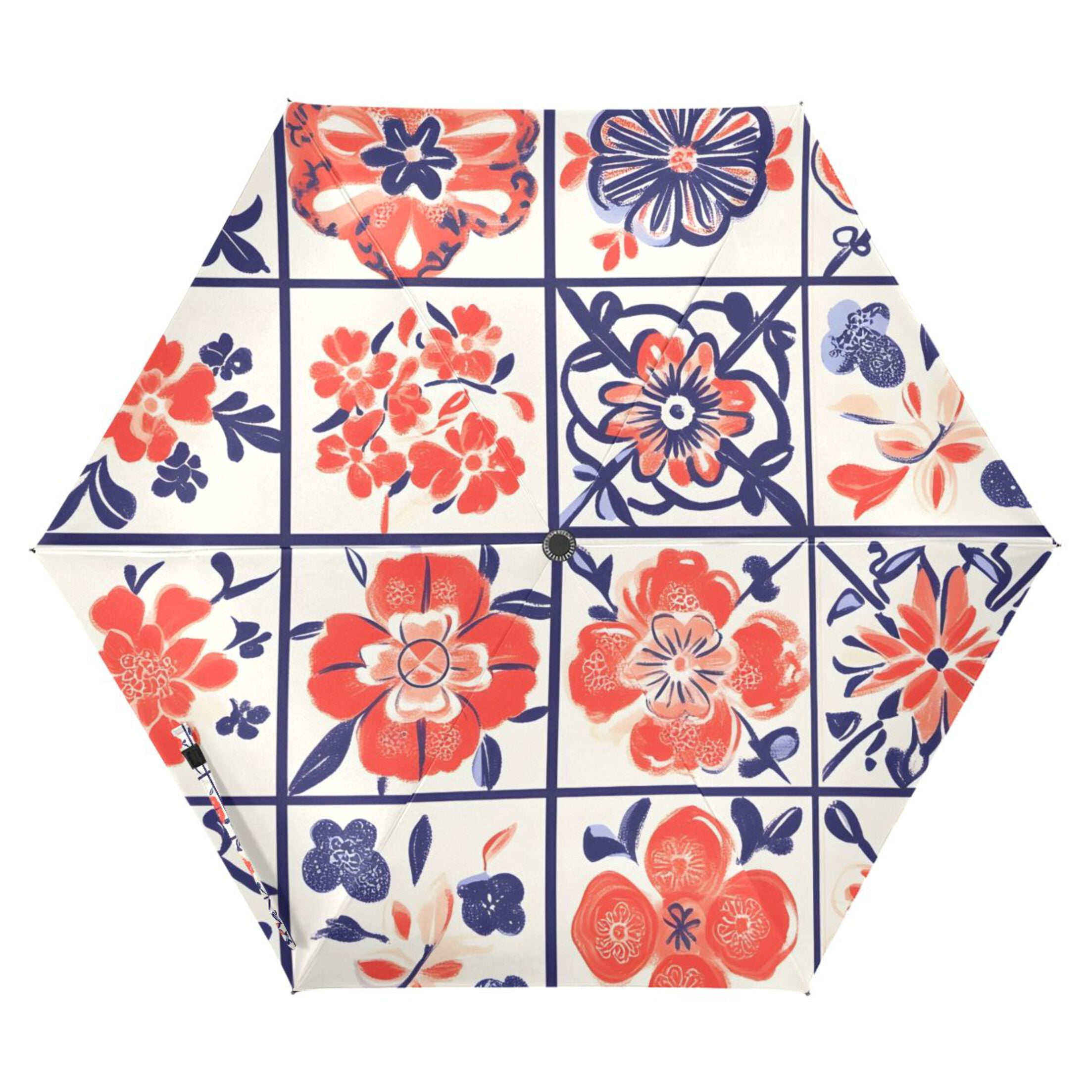ALAZA Boho Flower in Checkered Grid UPF 50+ Compact Folding Umbrella for Rain Travel Umbrella Packable