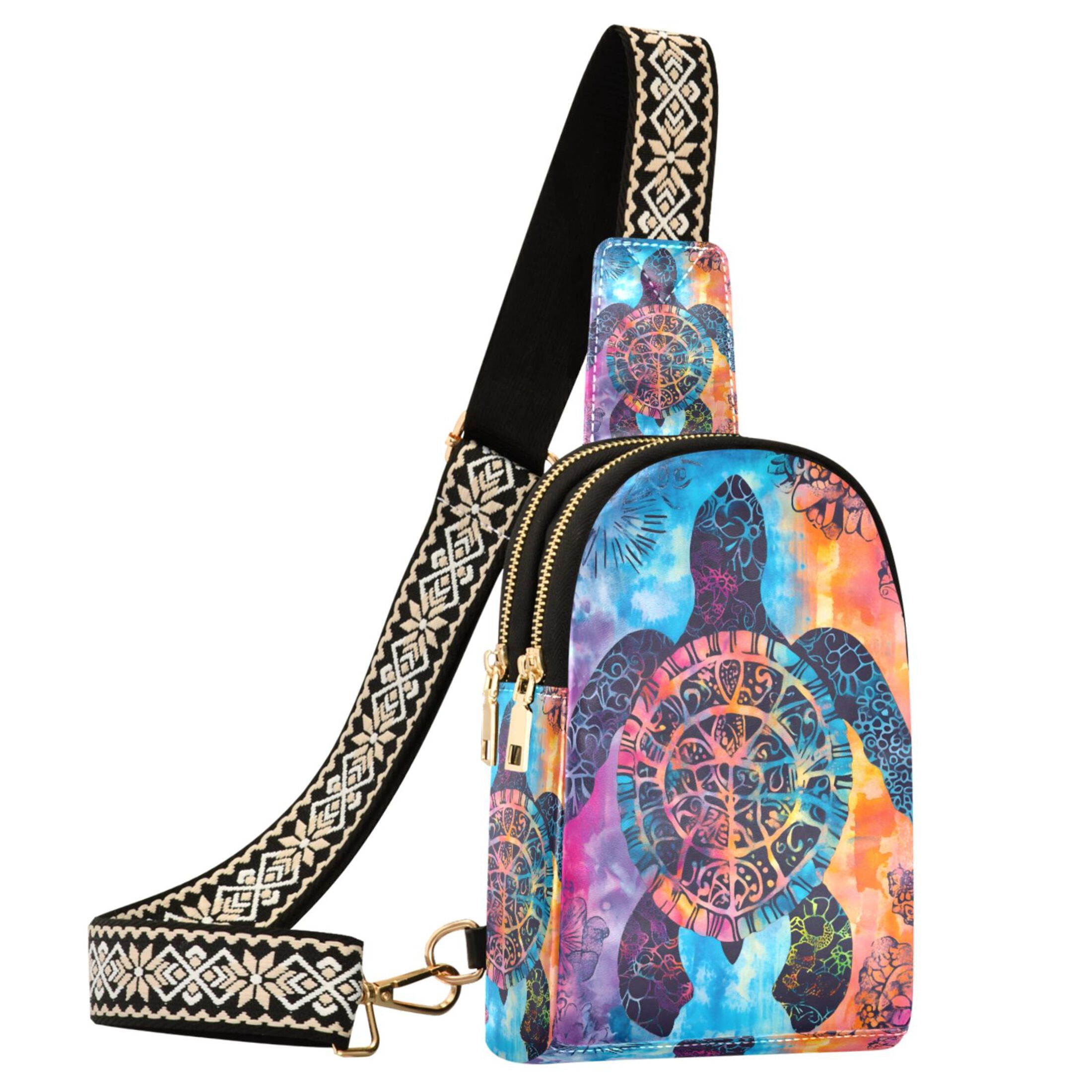 ALAZA Boho Silhouette Turtle Sling Bag for Women Men Waterproof Crossbody Chest Bags