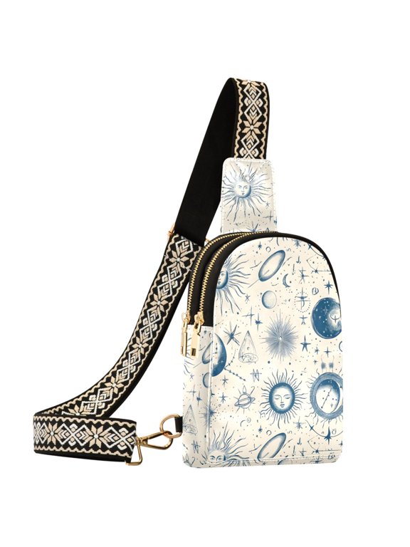 Boho Starry Sun Planet Sling Bag for Women Men Waterproof Crossbody Chest Bags