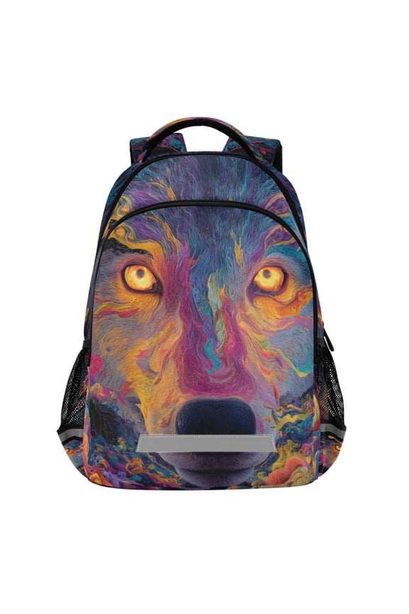 Boho Starry Wolf Pattern Backpack Elementary School Bags Student Bookbag Travel Rucksack