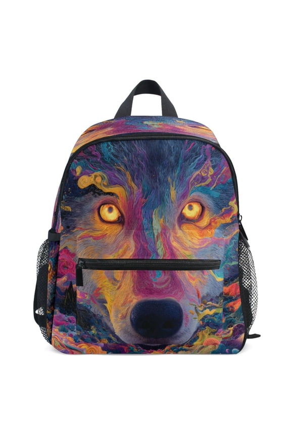 Boho Starry Wolf Pattern School Backpack Student Bookbag Mini Bag