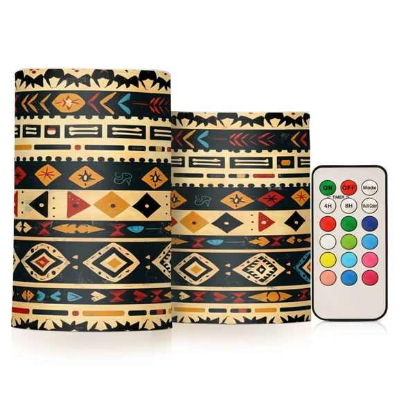 ALAZA Boho Tribal Ethnic 2 PCs LED Flickering Flameless Candles with Remote Timer Battery Operated Candle