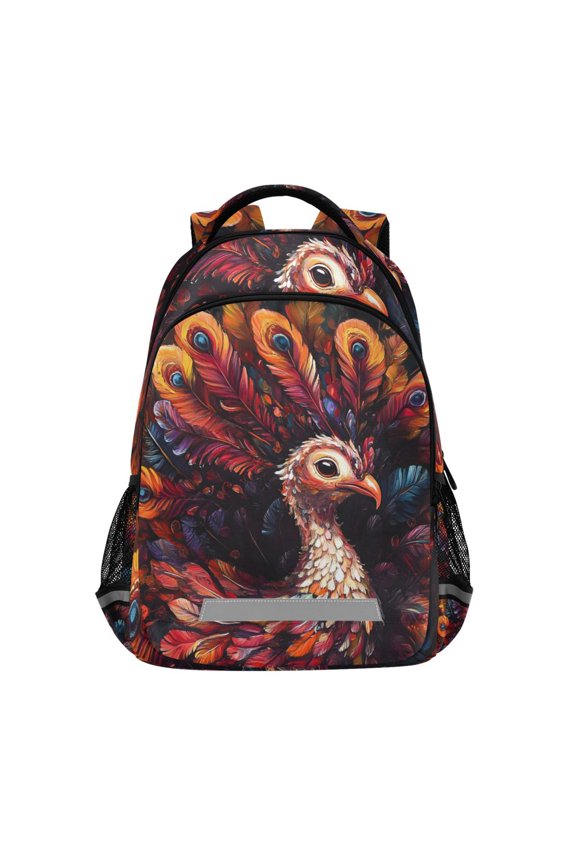 Boho Turkey Feather Backpack Elementary School Bag Bookbag Travel Rucksack