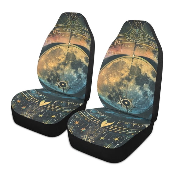 ALAZA Bohomia Moon and Star Magical Car Seat Covers 2 PCs Universal Auto Front Seats Interior Protector