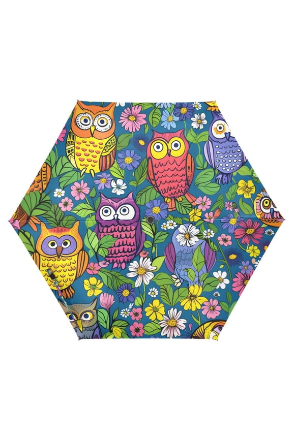 Bohomia Owls in Floral UPF 50+ Compact Folding Umbrella for Rain Travel Umbrella Packable