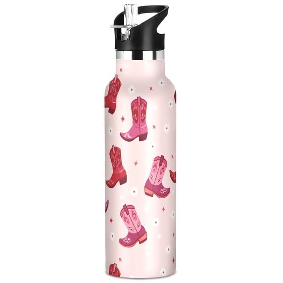 ALAZA Boots Daisy Flower Pattern Stainless Steel Water Bottle Vacuum Insulated Leak-Proof Tumbler with Straw Handle 20oz