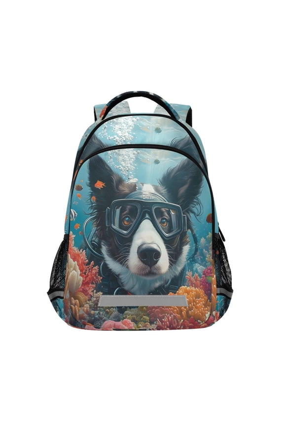 Border Collie Dog Swim Backpack Elementary School Bag Bookbag Travel Rucksack