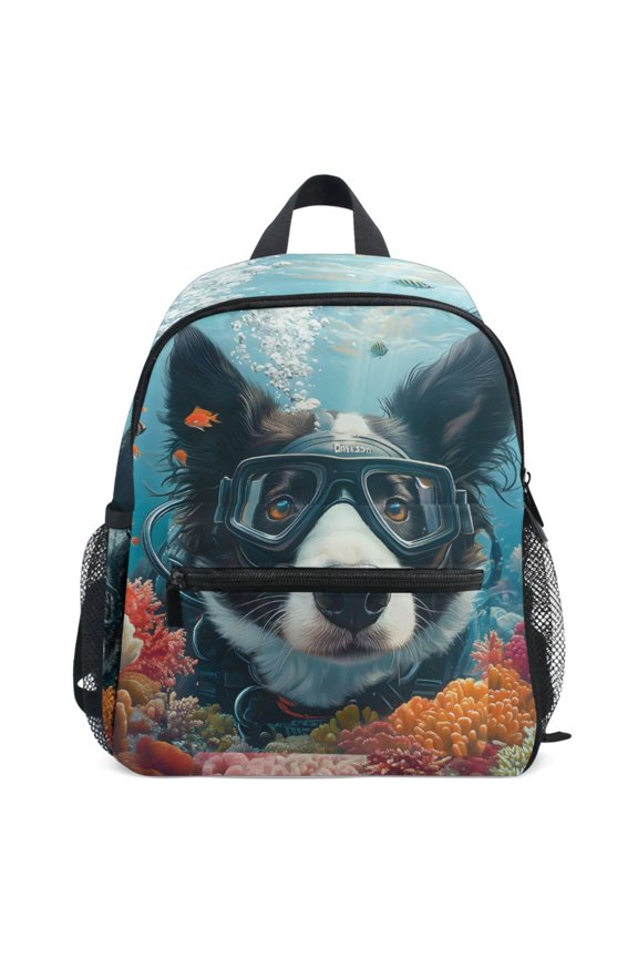Border Collie Dog Swim Pattern School Backpack Student Bookbag Mini Bag