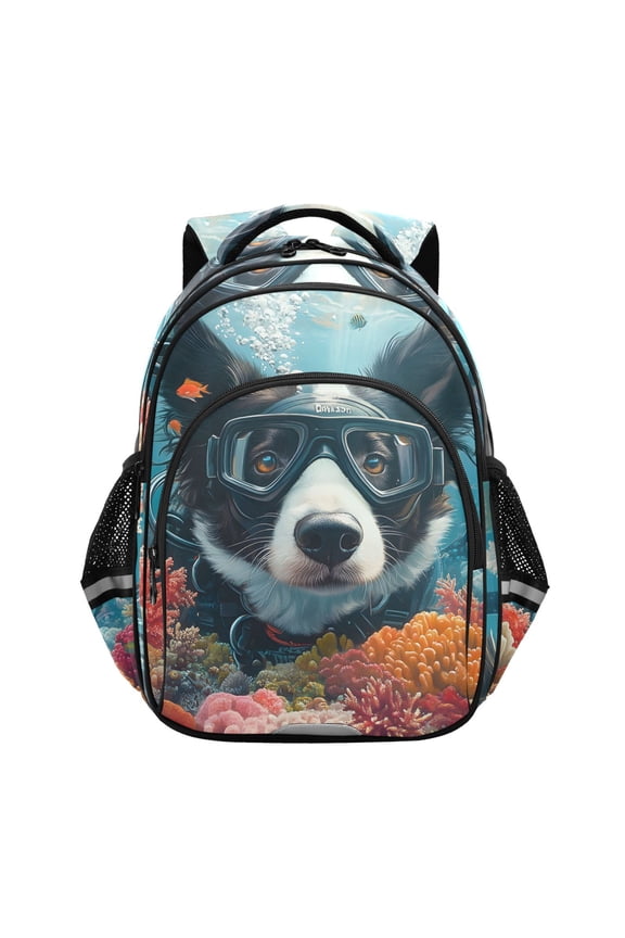 Border Collie Dog Swim School Backpack Elementary Bag Bookbag Travel Rucksack