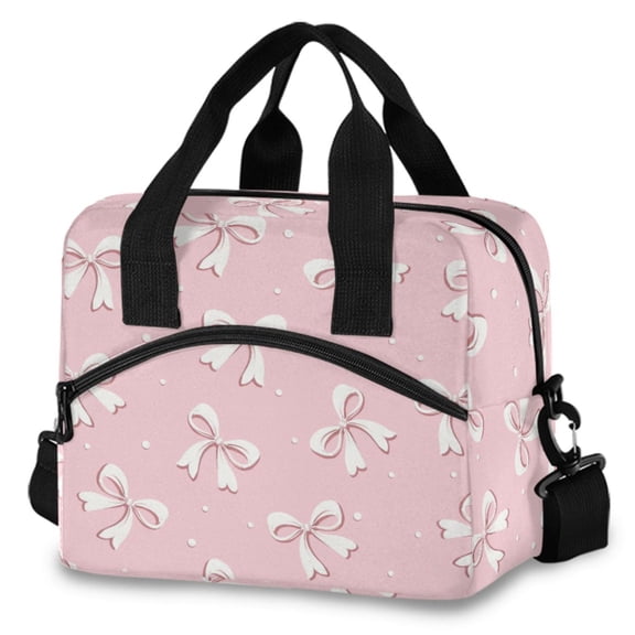 ALAZA Bow Polka Dots Insulated Lunch Box Large Reusable Cooler Bag with Shoulder Strap