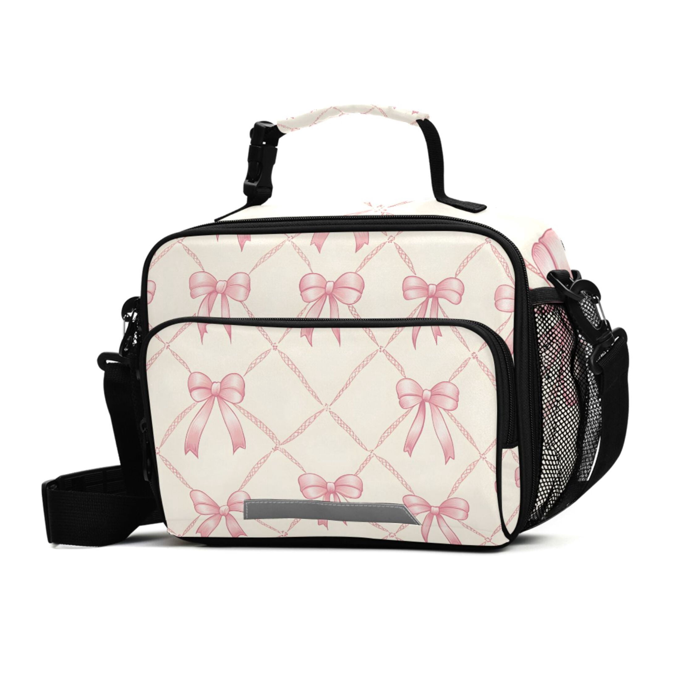 ALAZA Bows Checkered Lunch Box Insulated Cooler Bag Reusable Tote Bags Shoulder Strap