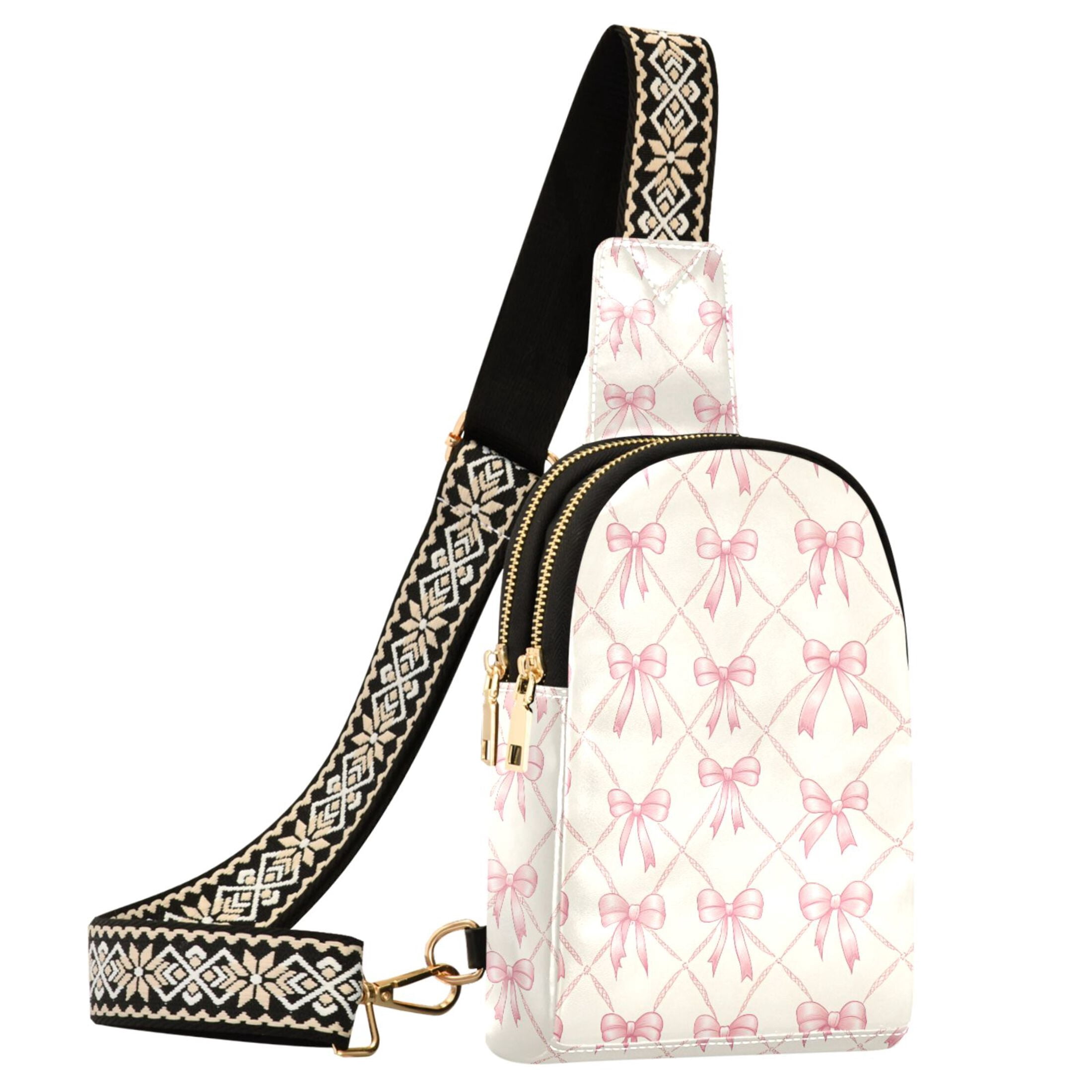ALAZA Bows Checkered Sling Bag for Women Men Waterproof Crossbody Chest Bags