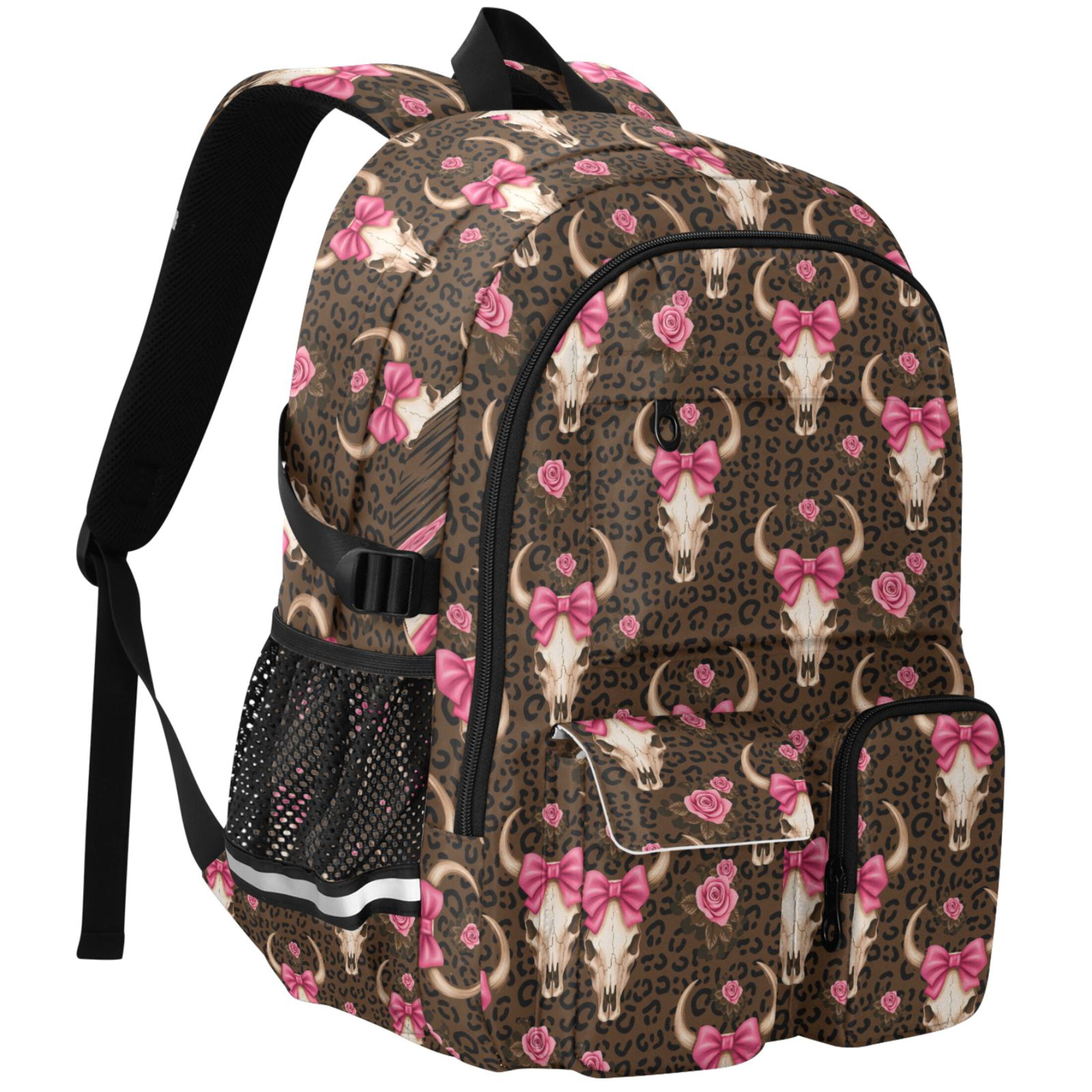 ALAZA Bows Cow Skull Leopard Print Student Backpack School Bookbag Large Laptop Daypack Travel Bag