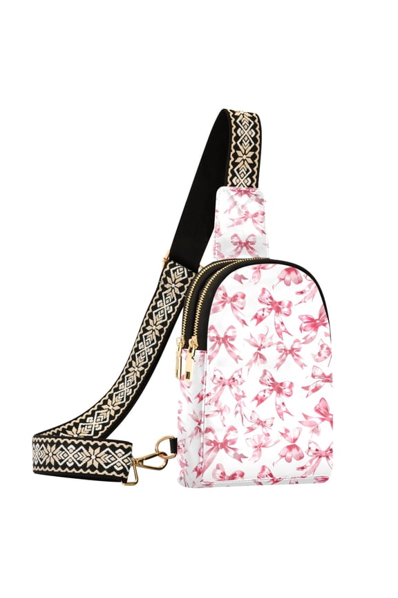 Bows Pink Sling Bag for Women Men Waterproof Crossbody Chest Bags