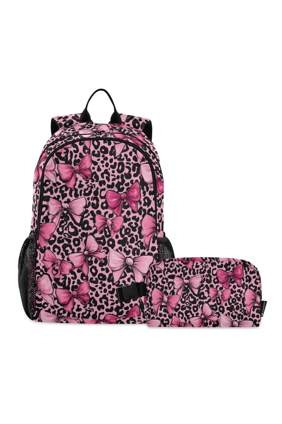 Bows on Leopard School Backpack Lunch Box Set Student Bookbag