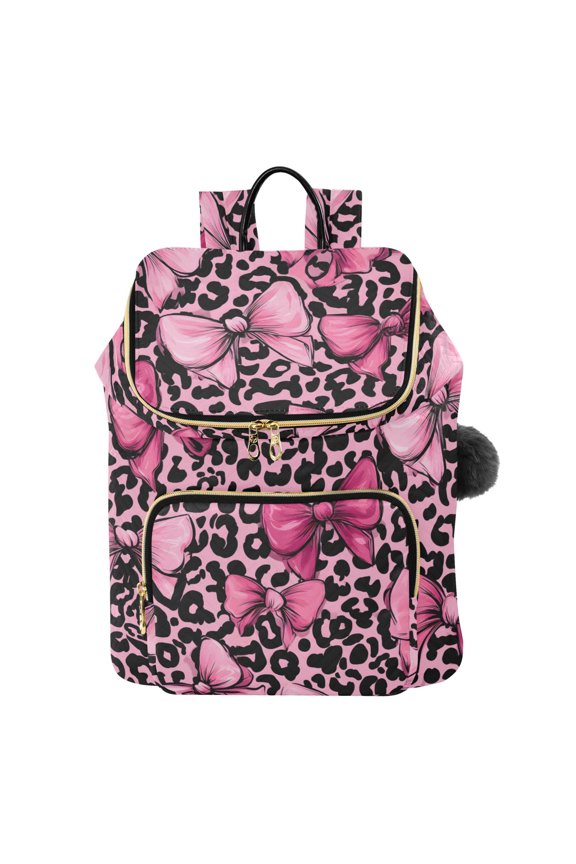 Bows on Leopard Travel Backpack Laptop Bag Large Capacity Daypack