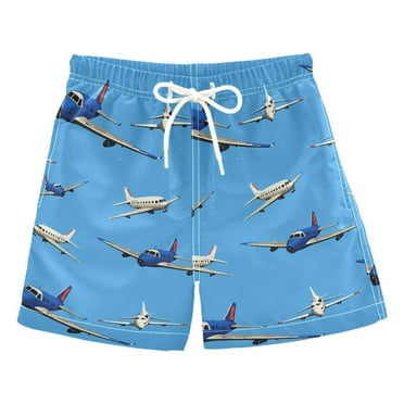 ALAZA Boys Swim Trunks Airplanes Flying Beach Board Shorts Drawstring Swimsuit L