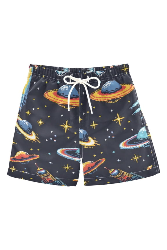 Boys Swim Trunks Aliens and Space Beach Board Shorts Drawstring Swimsuit M