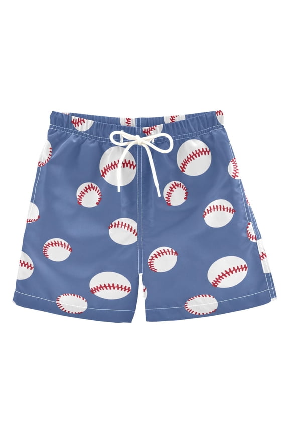 Boys Swim Trunks Baseball Pattern Beach Board Shorts Drawstring Swimsuit 5T