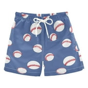 ALAZA Boys Swim Trunks Baseball Pattern Beach Board Shorts Drawstring Swimsuit S