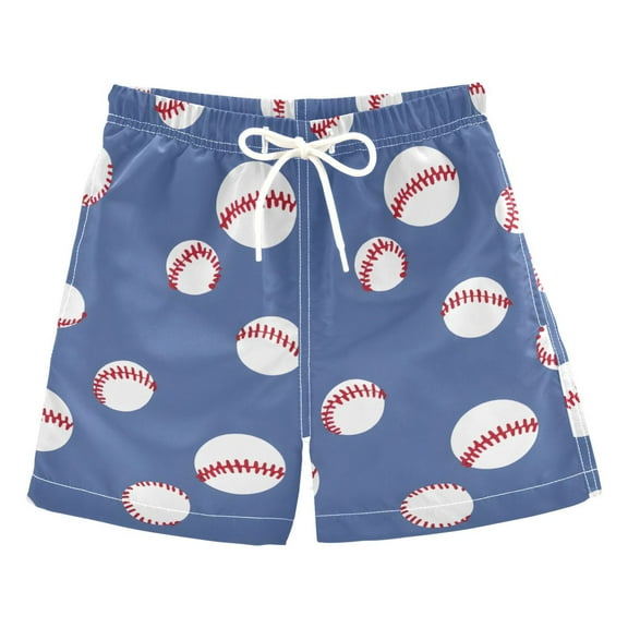 ALAZA Boys Swim Trunks Baseball Pattern Beach Board Shorts Drawstring Swimsuit S