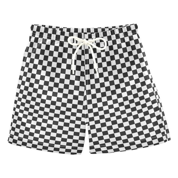 ALAZA Boys Swim Trunks Buffalo Checkered Beach Board Shorts Drawstring Swimsuit L