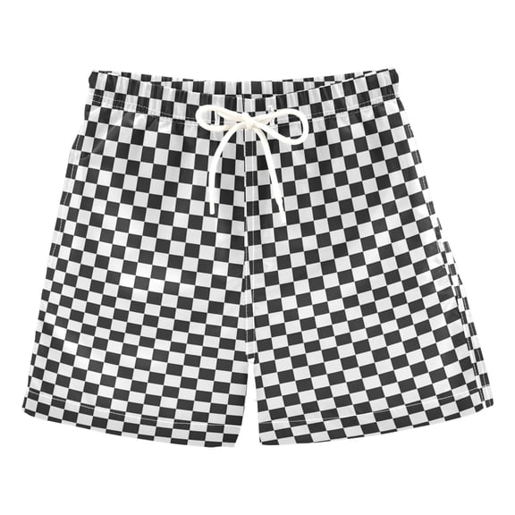ALAZA Boys Swim Trunks Buffalo Checkered Beach Board Shorts Drawstring Swimsuit S