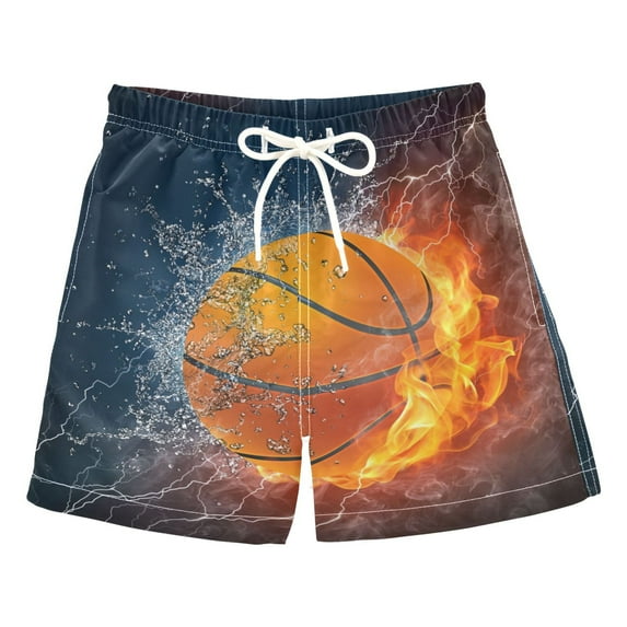 ALAZA Boys Swim Trunks Burning Basketball Beach Board Shorts Drawstring Swimsuit 4T