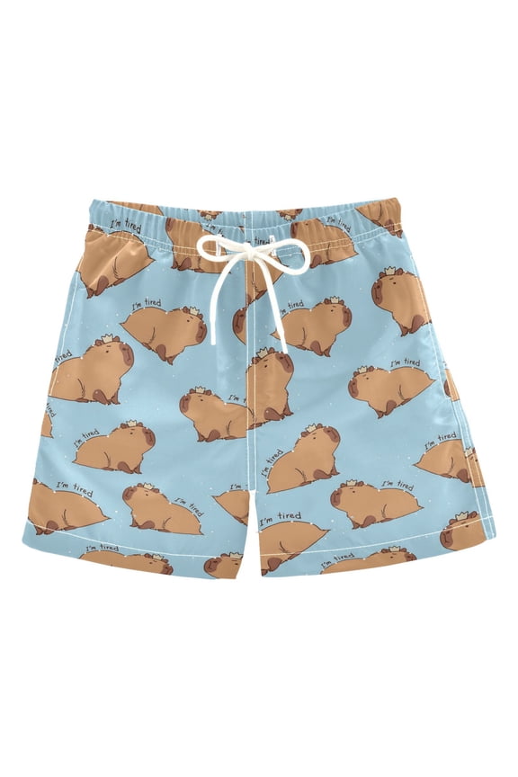 Boys Swim Trunks Capybara Animals Beach Board Shorts Drawstring Swimsuit L
