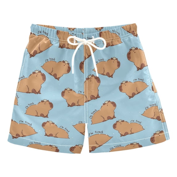 ALAZA Boys Swim Trunks Capybara Animals Beach Board Shorts Drawstring Swimsuit M
