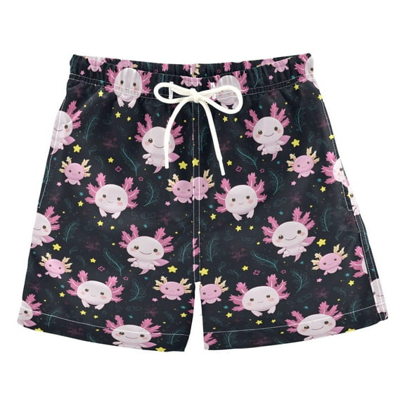 ALAZA Boys Swim Trunks Cartoon Axolotl Stars Beach Board Shorts Swimsuit Toddler Kid Teen M