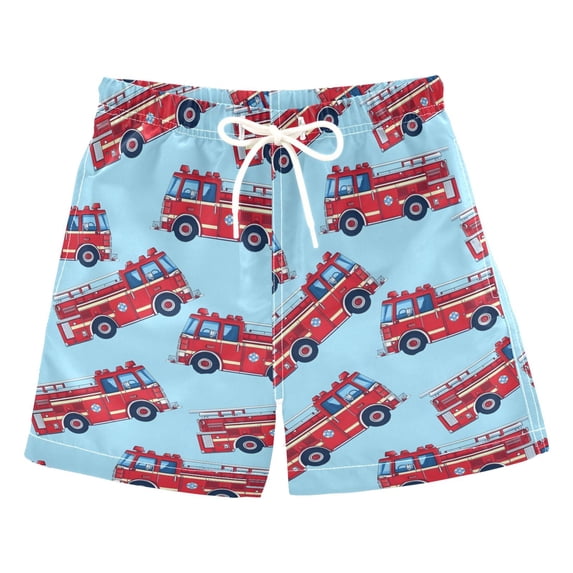 ALAZA Boys Swim Trunks Cartoon Fire Trucks Beach Board Shorts Drawstring Swimsuit 2T